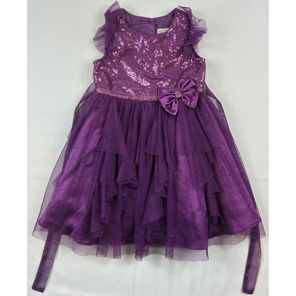 Jona Michelle Party Dress Girls 4T Purple Sequin Tulle Ruffle Bow Formal Holiday
